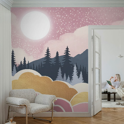 3D-Fototapete fürs Wohnzimmer Rosa Sonnenuntergang