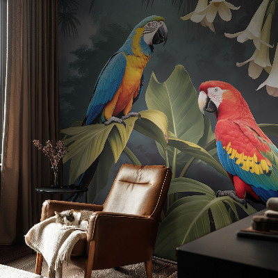 3D-Fototapete fürs Schlafzimmer Bunte Papageien