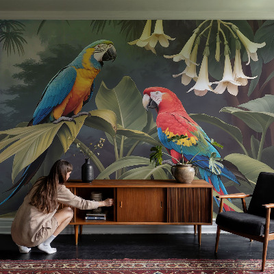 3D-Fototapete fürs Schlafzimmer Bunte Papageien