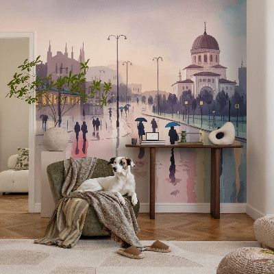 Moderne Fototapete nach Maß Ein Spaziergang im Regen