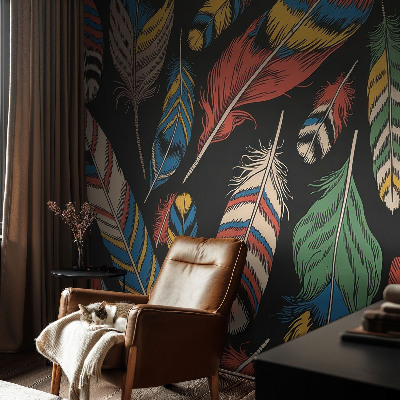 3D-Fototapete fürs Schlafzimmer Bunte Federn