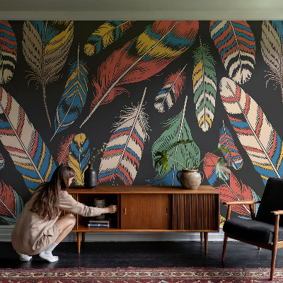 3D-Fototapete fürs Schlafzimmer Bunte Federn