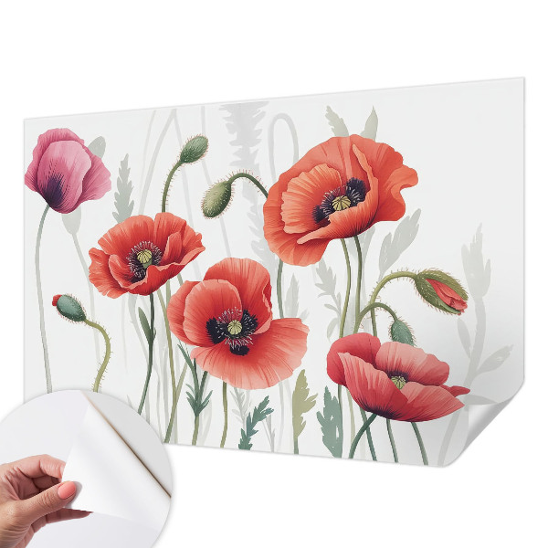 Selbstklebende Fototapete fürs Schlafzimmer Rote Mohnblumen