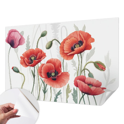 Selbstklebende Fototapete fürs Schlafzimmer Rote Mohnblumen