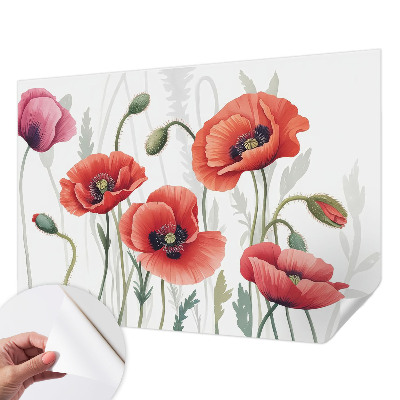 Selbstklebende Fototapete fürs Schlafzimmer Rote Mohnblumen