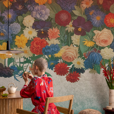 3D-Fototapete fürs Schlafzimmer Bunte Blumen