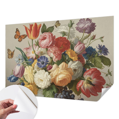 Moderne Fototapete nach Maß Blumen und Schmetterlinge