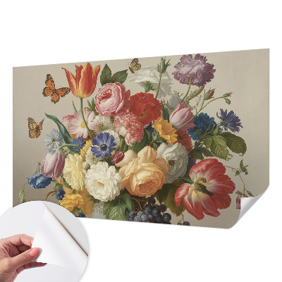 Moderne Fototapete nach Maß Blumen und Schmetterlinge