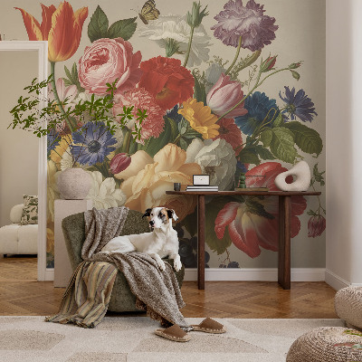 Moderne Fototapete nach Maß Blumen und Schmetterlinge