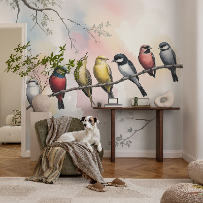 3D-Fototapete fürs Schlafzimmer Vögel auf einem Ast