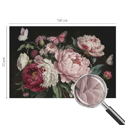 3D-Fototapete fürs Schlafzimmer Pfingstrosen und Schmetterlinge