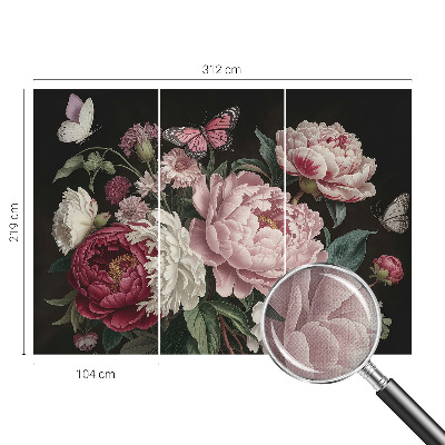 3D-Fototapete fürs Schlafzimmer Pfingstrosen und Schmetterlinge