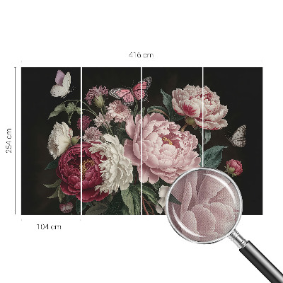 3D-Fototapete fürs Schlafzimmer Pfingstrosen und Schmetterlinge