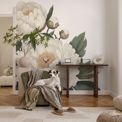 Selbstklebende Fototapete fürs Kinderzimmer Weiße Pfingstrosen