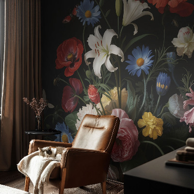 Motivtapete fürs Wohnzimmer Blumen mit Insekten