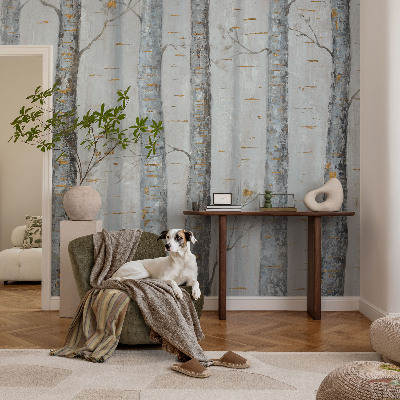 3D-Fototapete fürs Wohnzimmer Birken