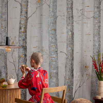 3D-Fototapete fürs Wohnzimmer Birken