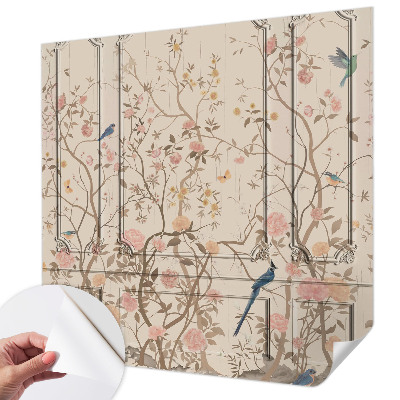 Motivtapete fürs Wohnzimmer Vögel und Blumen