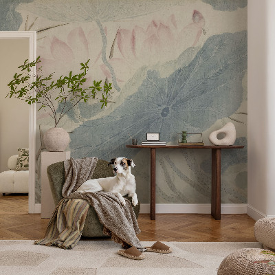 3D-Fototapete fürs Wohnzimmer Lotusblätter