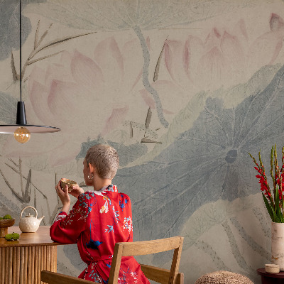 3D-Fototapete fürs Wohnzimmer Lotusblätter