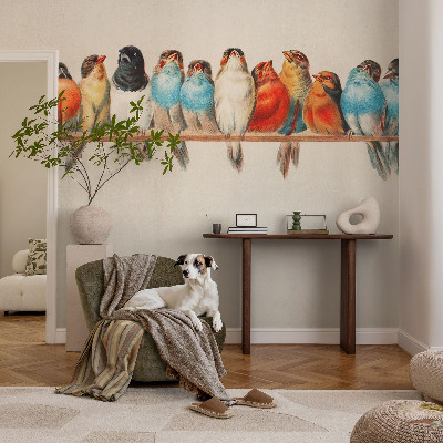 Selbstklebende Fototapete für die Wand Vögel auf einem Ast