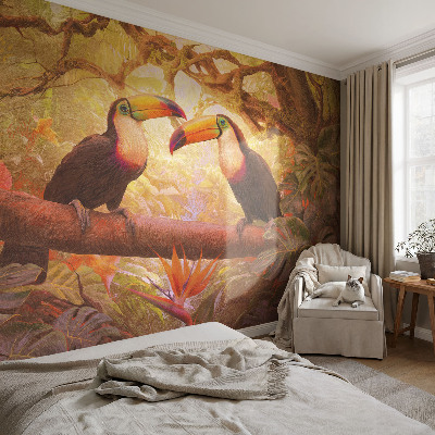 3D-Fototapete fürs Wohnzimmer Bunte Tukane