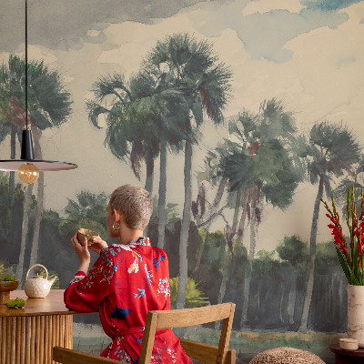 Selbstklebende Fototapete fürs Schlafzimmer Exotische Palmen