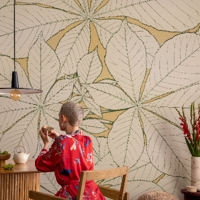 3D-Fototapete fürs Wohnzimmer Kastanienblätter