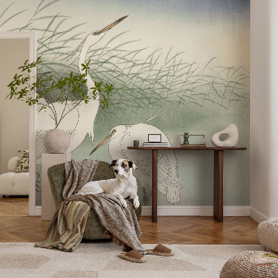 Vintage tapete Reiher im Gras