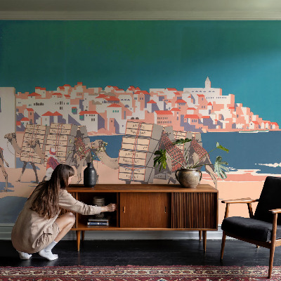 3D-Fototapete fürs Wohnzimmer Kamelkarawane