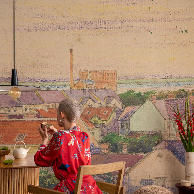 3D-Fototapete fürs Schlafzimmer Stadtdächer