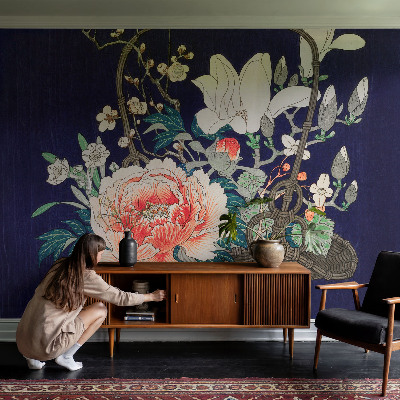 3D-Fototapete fürs Wohnzimmer Blumenkorb