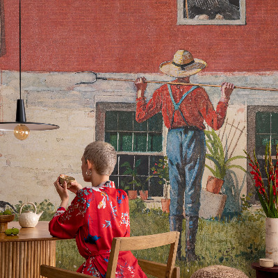 Selbstklebende Fototapete fürs Schlafzimmer Dorfszene