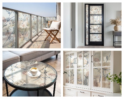 Sichtschutz Klebefolie Buntglasoptik Blumen der Harmonie