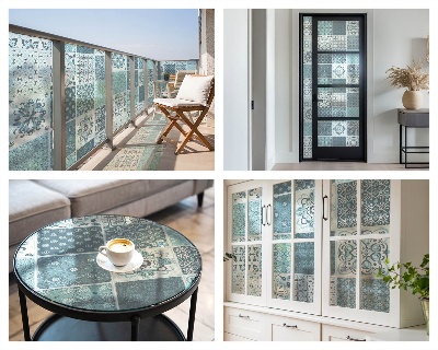 Sichtschutzfolie Fenster Buntglasoptik Boho-Fliesen