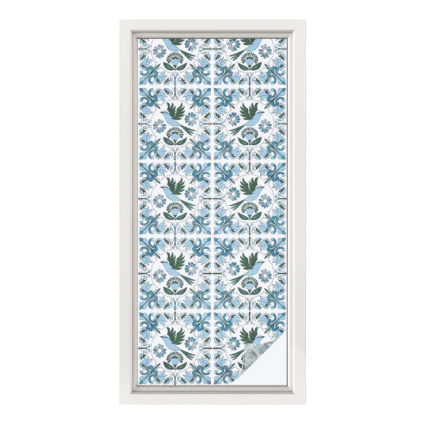 Sichtschutzfolie Fenster Buntglasoptik Blaue Blumen