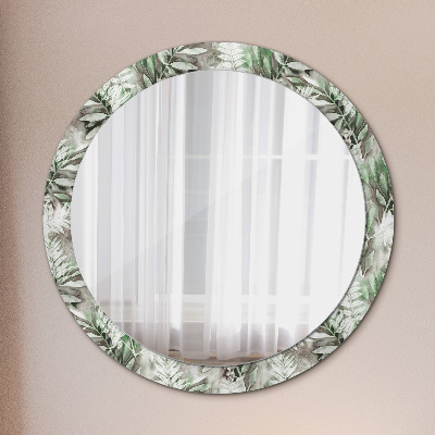 Runder Spiegel mit bedrucktem Rahmen Aquarell blätter