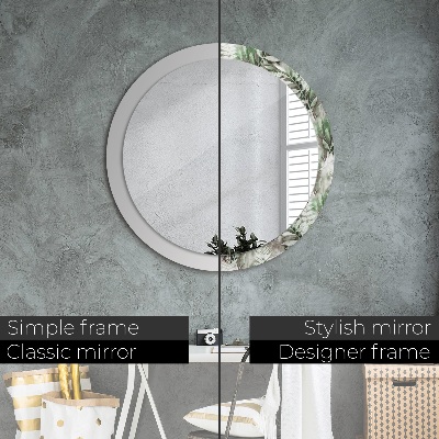 Runder Spiegel mit bedrucktem Rahmen Aquarell blätter