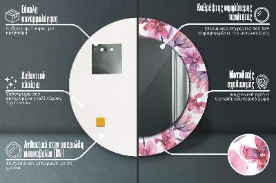 Runder Spiegel mit bedrucktem Rahmen Aquarell blumen