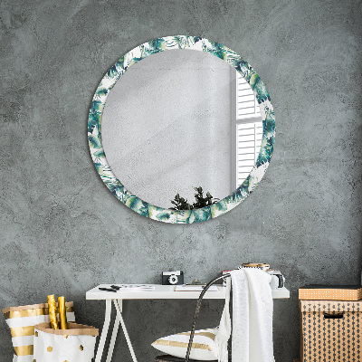 Runder Spiegel mit bedrucktem Rahmen Blätter