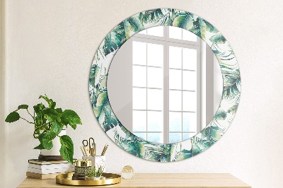 Runder Spiegel mit bedrucktem Rahmen Blätter