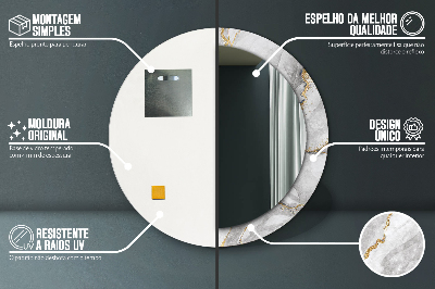 Runder Spiegel mit bedrucktem Rahmen Weiß marmor gold
