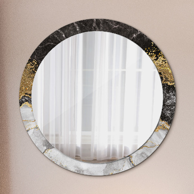 Runder Spiegel mit bedrucktem Rahmen Marmor und gold