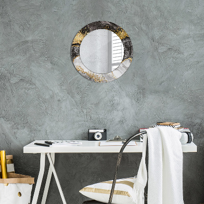 Runder Spiegel mit bedrucktem Rahmen Marmor und gold