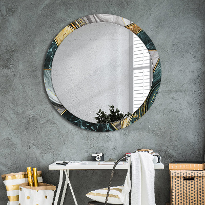 Runder Spiegel mit dekorativem Rahmen Marmor achat und gold