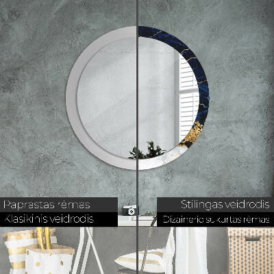 Runder Spiegel mit bedrucktem Rahmen Blau marmor