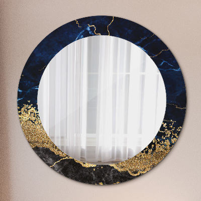 Runder Spiegel mit bedrucktem Rahmen Blau marmor
