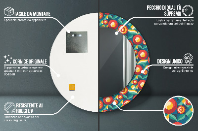 Runder Spiegel mit bedrucktem Rahmen Geometrisch früchte und blätter