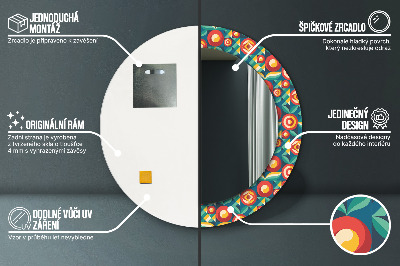 Runder Spiegel mit bedrucktem Rahmen Geometrisch früchte und blätter