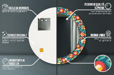 Runder Spiegel mit bedrucktem Rahmen Geometrisch früchte und blätter
